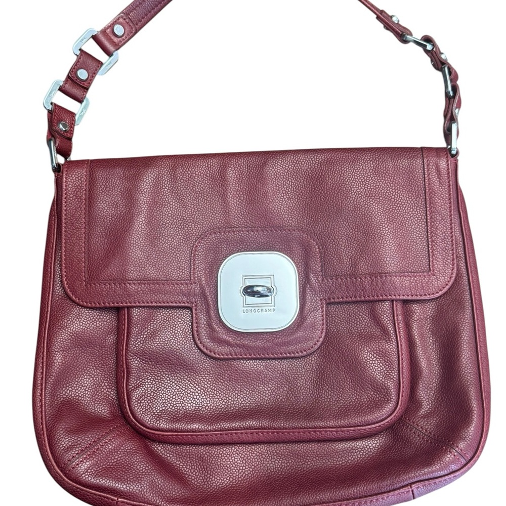 Longchamp Red Leather Shoulder Bag with Silver Clasp